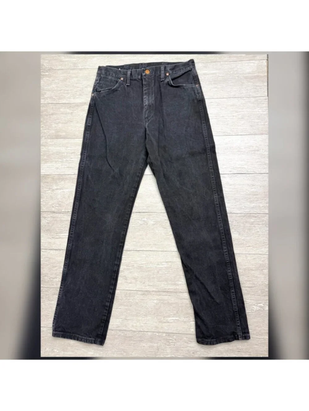 Vintage Mens Wrangler Cowboy Cut Black Straight Leg Denim Jeans Size 32 x 34